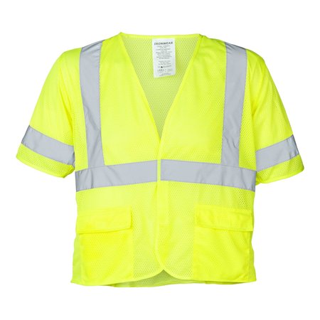 IRONWEAR Flame-Retardant Polyester Mesh Vest Class 3 w/ 5 Pockets (Lime/Large) 1294FR-L-LG